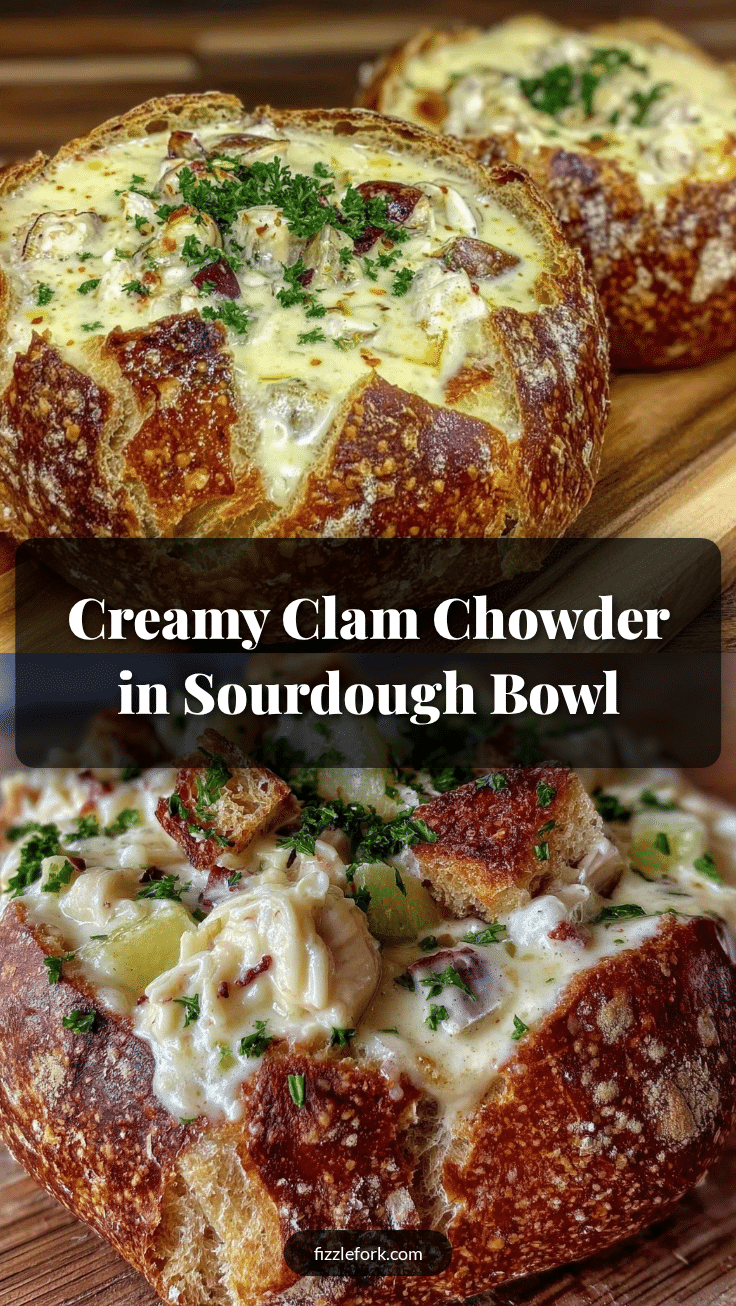 creamy clam chowder in sourdough bowl recipe