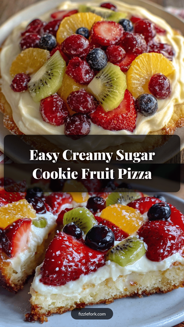 Easy Creamy Sugar Cookie Fruit Pizza recipe