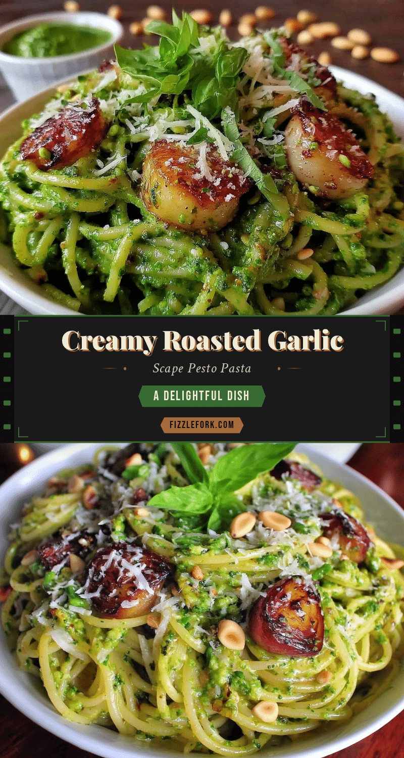 creamy roasted garlic scape pesto pasta recipe