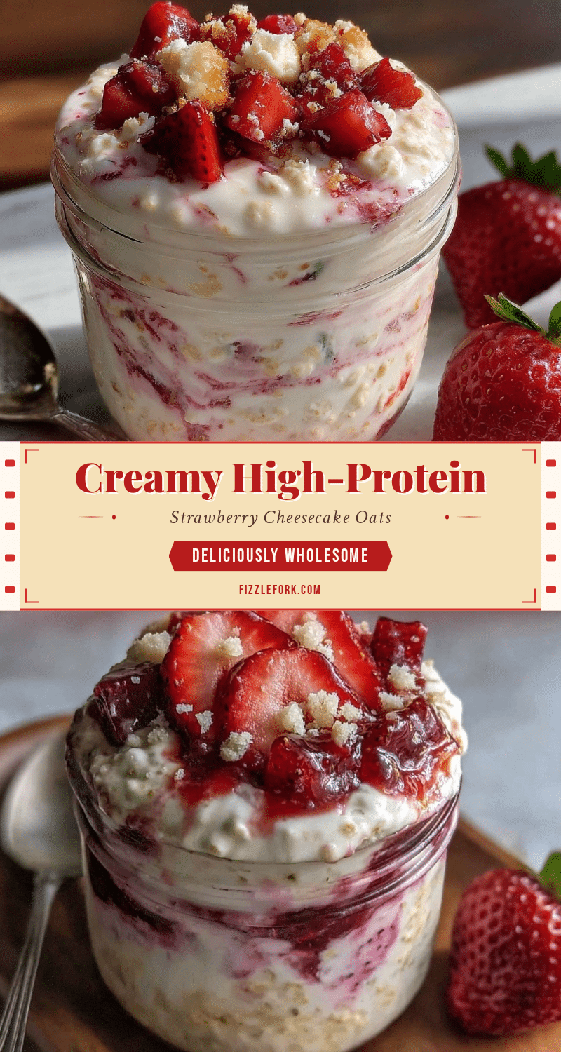 Healthy High-Protein Strawberry Cheesecake Overnight Oats recipe