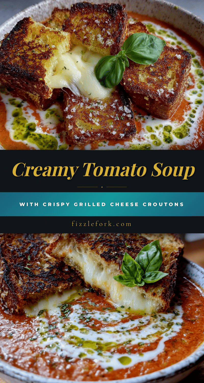 creamy tomato basil soup with grilled cheese croutons recipe