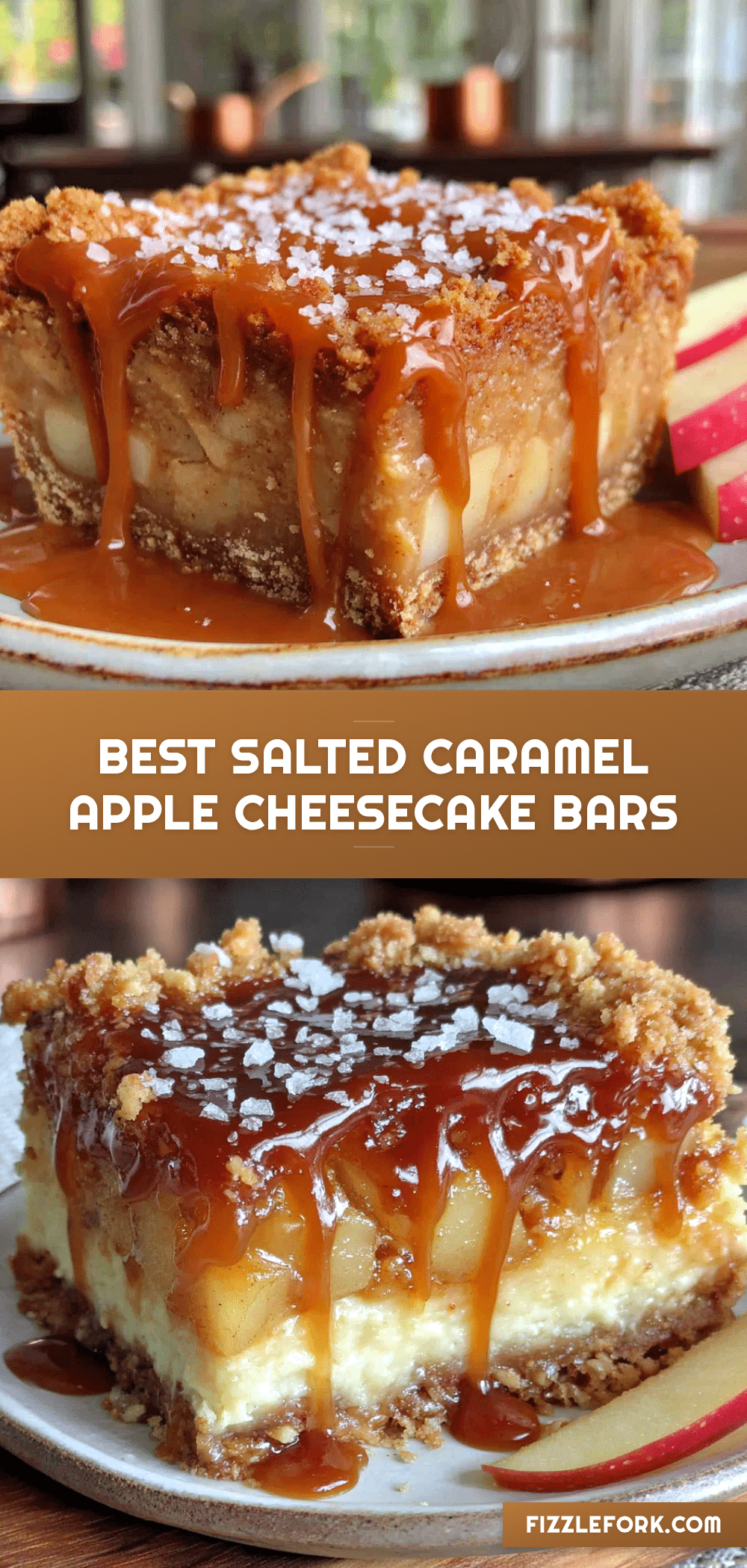 Salted Caramel Apple Cheesecake Bars recipe